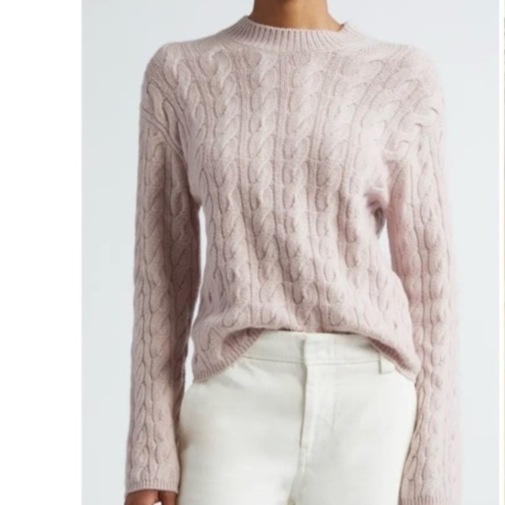 Vince Cable Knit Wool Cashmere Blend Crewneck Sweater in Rose Pearl